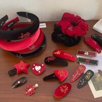 Băng Đô alline Phiên Bản Hàn Quốc Phong Cách Mới Năm Mới Pháo Hoa Nóng Tre Series Nhung Đầu Vịt Kẹp Chữ Scrunchy Băng Đô Quấn Tóc bb Clip