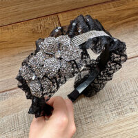 Băng đô bản rộng phong cách Hàn Quốc B156-5 trang sức tóc hoa Rhinestone ren vải nghệ thuật Băng đô đầy Kim Cương phụ kiện tóc chống trượt có răng