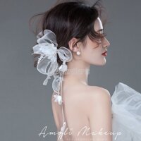 Băng Đô Cài Tóc Bằng Lụa Đính Hoa Đơn Giản Đa Năng Cho Cô Dâu