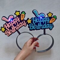 Băng đô cài tóc sinh nhật chữ Happy Birthday vải nỉ có đèn màu xanhhồng - Xanh