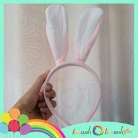 Băng đô cài tóc tai thỏ vải mềm - Hồng