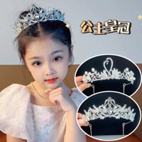 Băng đô cho bé gái, vương miện công chúa, mũ đội đầu, kẹp tóc pha lê, tiệc sinh nhật ngày thiếu nhi, vương miện
