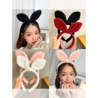 Băng đô cho phụ nữ 2024 mới, băng đô rửa mặt dễ thương ngọt ngào, băng đô không trượt, tai thỏ nhồi bông, dây buộc tóc màu đỏ