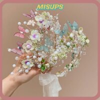 Băng đô công chúa MISSIPS, Mũ đội đầu vòng hoa rừng, Phụ kiện tóc vòng hoa hình bướm đẹp