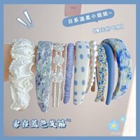 Băng đô màu xanh nhạt mùa xuân hè, kiểu Pháp, băng đô cao, rộng, kẹp tóc đa năng, vòng tóc