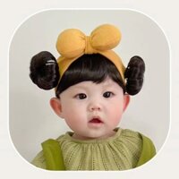 Băng Đô Nơ Đeo Đầu Có Tóc Giả Bằng Cotton Cho Bé Sơ Sinh