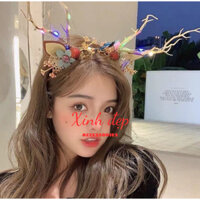 băng đô noel bờm tóc, cài tóc sừng nai tuần lộc Giáng sinh noel xmas đèn LED phát sáng họa tiết sừng nai, tuần lộc