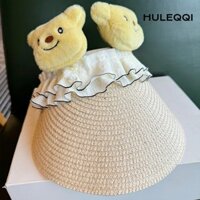 Băng đô ren HULEQI, Mũ rơm ren chống tia cực tím, Gấu bơ ngọt ngào Rỗng Headwrap nữ