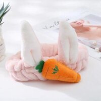 Băng đô rửa mặt, băng đô cài tóc tai thỏ đính carot siêu dễ thương  màu ngẩu nhiên