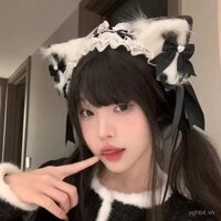 Băng đô tai mèo Lolita dễ thương cho phụ nữ, băng đô nơ cho cô gái mèo Lolita, kẹp tóc tai thú KC Maid, phụ kiện tóc