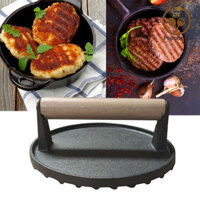 Bảng ép thịt bò bằng sắt Popubear-Cast Hoàn hảo cho bánh mì kẹp thịt bít tết với tay cầm bằng gỗ chịu nhiệt đa năng