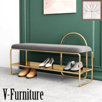 Băng ghế nghỉ, ngồi chờ bọc da, nỉ theo yêu cầu có tựa lưng, giá lưới để giày với chân kim loại sơn tĩnh điện sang trọng