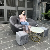 Băng Ghế Sofa Hình Hạt Đậu Dài 1m7 Màu Nhung Xám Cực Xinh Có Kèm Đôn Gối Cho Phòng Khách Thêm Phần Sang Trọng