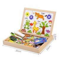 Bảng ghép hình nam châm 2 mặt sáng tạo chủ đề động vật và hoạt hình bằng gỗ cho bé