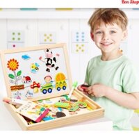Bảng Ghép Hình Nam Châm [ TẶNG NẮP BỊT Ổ ĐIỆN ] Đồ Chơi Giáo Dục Bộ - Tranh Ghép Nam Châm 2 Mặt Bằng Gỗ Cho Bé Sáng Tạo