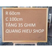 Bảng ghim bần khung gỗ tự nhiên cao cấp kích thước 60x100cm tặng kèm 35 ghim màu