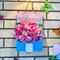 Bảng gỗ decor trang trí nhà cửa kèm hoa cẩm tú cầu (tặng móc treo)