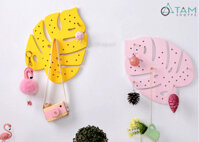 Bảng gỗ đục lỗ treo tường kèm 10 chốt hình lá Monstera W-BGĐL-03