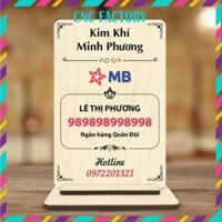 Bảng Gỗ in tài khoản ngân hàng, mã QR, thanh toán, chuyển khoản, tên shop