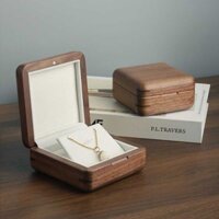 bằng gỗ rắn đựng nhẫn cổ Stud Earrings Mặt dây chuyền Vòng đeo Đồ trang sức Hộp nhỏ cầm tay tinh tế