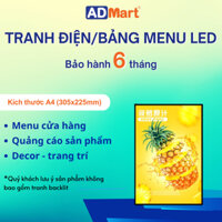 Bảng hộp đèn led menu A4 | Hộp đèn led quảng cáo | Tranh điện siêu mỏng để bàn treo tường cỡ A4
