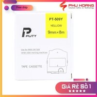 Băng in nhãn Max PT-509Y, 9mm x 8m, màu vàng sử dụng cho máy in ống lồng đầu cốt MAX LM550A, LM550E,LM-550A2