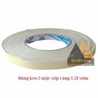 Băng keo 2 mặt 1.2Fx6m keo xốp trắng xốp vàng