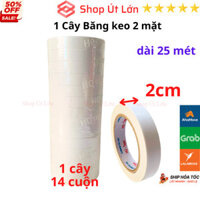 Băng keo 2 mặt, rộng 2cm, dài 25 mét mỗi cuộn, lõi giấy 3mm - 1 cây có 14 cuộn - Shop Út Lớn