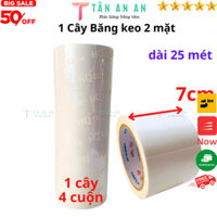 Băng keo 2 mặt, rộng 7cm, dài 25 mét mỗi cuộn, lõi giấy 3mm - 1 cây có 4 cuộn - Tân An An