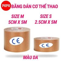 Băng keo dán cơ thể thao POPO chất liệu cao cấp chống chấn thương, bảo vệ trong quá trình tập gym - MÀU DA KJ12,Size S 2.5cm x 5m