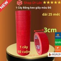 Băng keo giấy màu đỏ rộng 3cm, dài 25 mét, lõi giấy 3mm, 1 cây 10 cuộn, giá tại xưởng