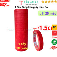 Băng keo giấy màu đỏ rộng 1.5cm, dài 25 mét, lõi giấy 3mm, 1 cây 18 cuộn, giá tại xưởng - Tan An An