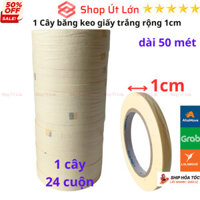 Băng keo giấy màu trắng rộng 1cm, dài 50 mét, lõi giấy 3mm, 1 cây 24 cuộn