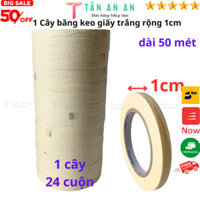 Băng keo giấy màu trắng rộng 1cm, dài 50 mét, lõi giấy 3mm, 1 cây 24 cuộn - Tân An An