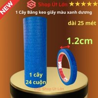 Băng keo giấy màu xanh dương rộng 1.2cm, dài 25 mét, lõi giấy 3mm, 1 cây 24 cuộn, giá tại xưởng - Siêu Thị Băng Keo