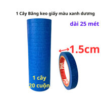 Băng keo giấy màu xanh dương rộng 1.5cm, dài 25 mét, lõi giấy 3mm, 1 cây 20 cuộn, giá tại xưởng - Tan An An