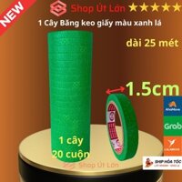 Băng keo giấy màu xanh lá rộng 1.5cm, dài 25 mét, lõi giấy 3mm, 1 cây 20 cuộn, giá tại xưởng - Tan An An