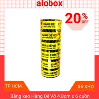 Băng keo in hàng dễ vỡ màu vàng 4.8cm x 100y, combo 6 cuộn 1 cây, băng dính đóng hàng giao hỏa tốc tp HCM - alobox.