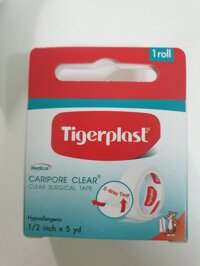 Băng keo nhựa TigerPlast Caripore Clear - Cố định bông gạc, băng lót y khoa trong thể thao hiệu quả - 0.5inx5yds
