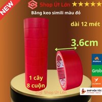 Băng keo simili màu đỏ, rộng 3.6cm, dài 12 mét, lõi giấy 3mm, 1 cây 8 cuộn, giá tại xưởng