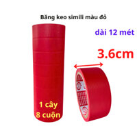 Băng keo simili màu đỏ, rộng 3.6cm, dài 12 mét, lõi giấy 3mm, 1 cây 8 cuộn, giá tại xưởng - Tân An An