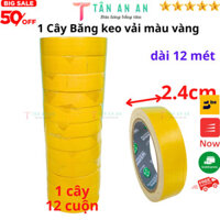 Băng keo vải màu vàng, rộng 2.4cm, dài 12 mét mỗi cuộn, lõi giấy 3mm - 1 cây có 12 cuộn - Tân An An