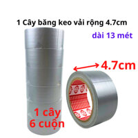 Băng keo vải màu xám, rộng 4.7cm, dài 13 mét, lõi giấy 3mm - 1 cây có 6 cuộn - Tân An An