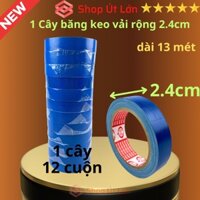 Băng keo vải màu xanh dương, rộng 2.4cm, dài 13 mét, lõi giấy 3mm - 1 cây có 12 cuộn - Siêu Thị Băng Keo