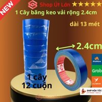 Băng keo vải màu xanh dương, rộng 2.4cm, dài 13 mét, lõi giấy 3mm - 1 cây có 12 cuộn