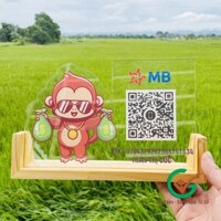 Bảng khỉ cầm tiền chất liệu mica in stk, mã QR chuyển tiền nhanh