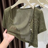 Băng Lụa Rỗng Tay Ngắn Bên Ngoài Cardigan Nữ Mỏng Chống Nắng Áo Choàng Ngắn 2024 Có Váy Cardigan 0304