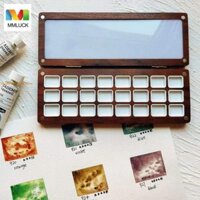 Bảng Màu Nước Di Động MMLUCK, Khay Sơn Gỗ 24 Lưới Trống, Ins Có Nắp Hình Chữ Nhật Dễ Dàng Mang Theo Hộp Trộn Màu Du Lịch