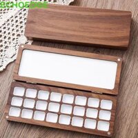 Bảng Màu Nước Di Động ECHOEDGE, Khay Sơn Gỗ Hình Chữ Nhật 24 Lưới, Trống Bền Có Nắp Hộp Trộn Màu Chắc Chắn Phác Thảo