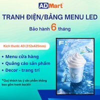 Bảng menu đèn led A3 | Hộp đèn led quảng cáo | Tranh điện rút cạnh cỡ A3